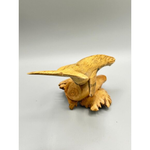 Handcarved Wooden Whale Sculpture 6.5" Wide Rustic Animal Decor Artist Signed - Picture 5 of 9